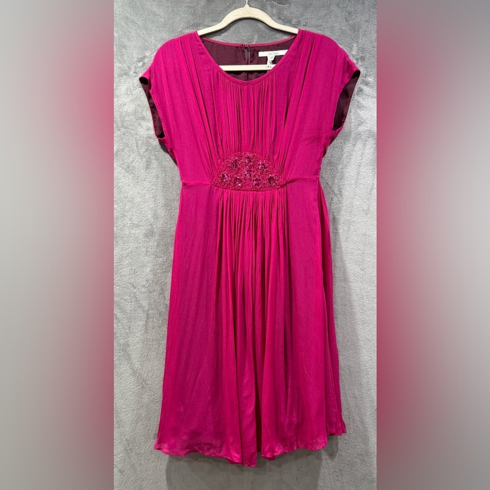 Boden Jewel Waist Cocktail Dress Fit And Flare Beaded Pink Pleated Size 6